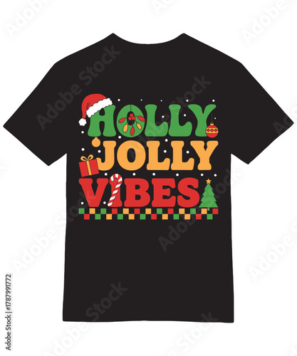 Holly Jolly Vibes Christmas Retro T-Shirt Design