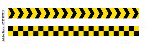 Yellow and black Caution tape set, containing danger tapes. Warning tape, under construction tapes and more vector illustration