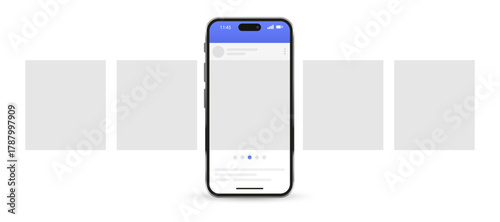 Carousel post, new popular smartphone. Smartphone with interface carousel post on social network. Social media template. Vector illustration