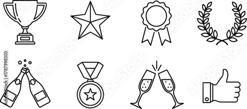 Vector art of line art icons representing success and achievement