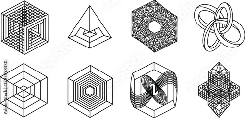 Vector art of abstract geometric shapes in line art