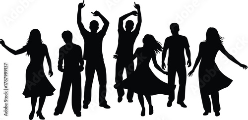 Group of Dancing People Silhouettes Party Celebration Event Vector