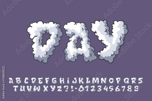 Cute Fluffy Cloud Bubble Display Font Alphabet