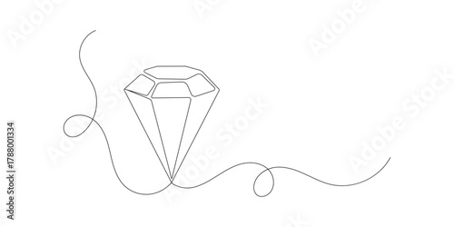 Continuous one line drawing of diamond gemstone