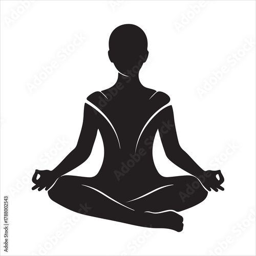 Meditating person in lotus pose silhouette for yoga, peace, health