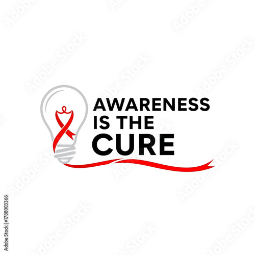 Ignite hope and understanding with the powerful message Awareness Is The Cure featuring a red ribbon symbolizing support and a lightbulb representing enlightenment.