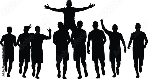 Victorious Football Team Celebrating Goal Silhouette Group of Male Athletes