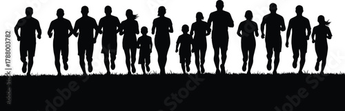 Diverse Group of Runners Jogging Marathon Race Silhouette Vector Illustration
