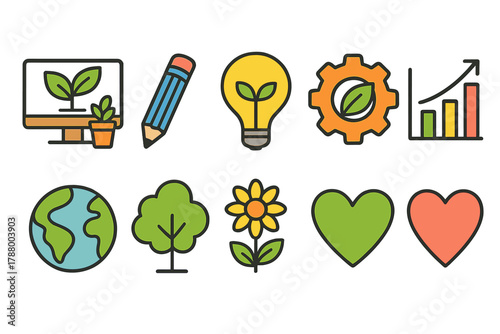 Eco-friendly, sustainability outline icon set. Green energy, nature conservation icons