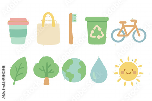 Eco-friendly flat icon set. Sustainability, recycling, nature icons flat collection