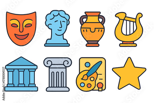 Theater, art, and music outline icon set. Culture, performance, museum icons collection