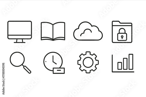 Technology linear icon set. Computer, cloud, security icons collection