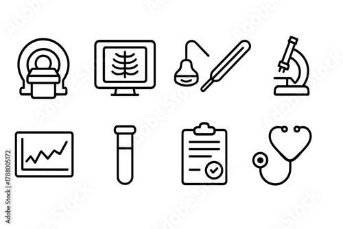 Medical and health line icon set. Essential healthcare symbols in outline style.
