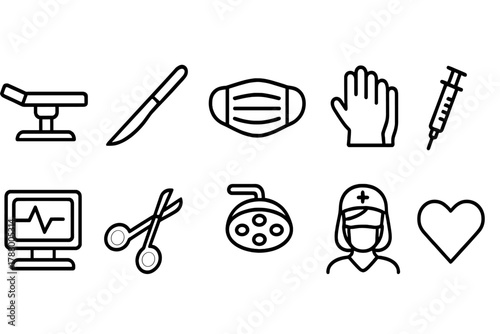 Healthcare, medical line icon set. Hospital, medicine, surgery icons outline collection