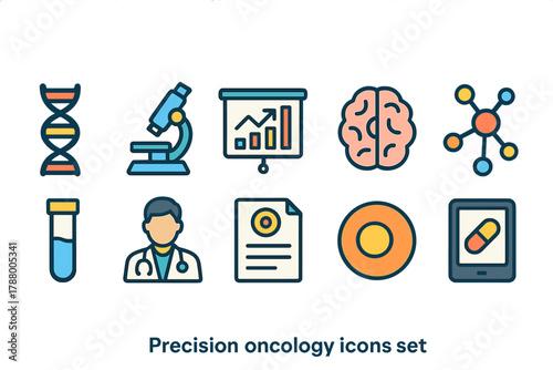 Precision oncology icon set. Medical, research, healthcare icons outline collection