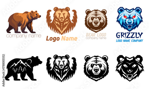 bear grizzly logo creative and original for your business or company set logotype cartoon stock color and black and white vector illustration isolated on white background