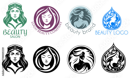 beauty salon shop logo creative and original for your business or company set logotype cartoon stock color and black and white vector illustration isolated on white background