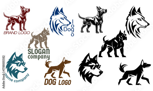 dog logo creative and original for your business or company set logotype cartoon stock color and black and white vector illustration isolated on white background