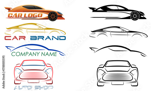 car logo for your business or company set logotype cartoon stock color and black and white vector illustration isolated on white background