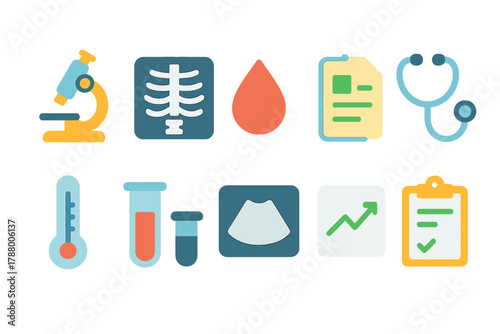 Medical and health flat icon set. Healthcare, diagnostics icons collection.