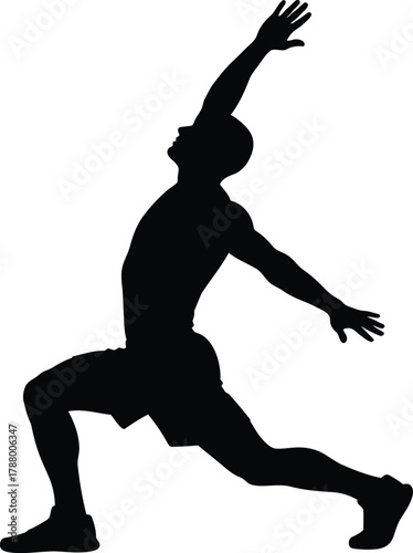 Dynamic Lunge Stretch Pose Silhouette Male Fitness Icon Vector