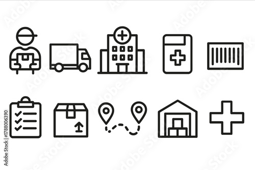 Logistics and delivery outline icon set. Shipping, warehouse symbols in linear style