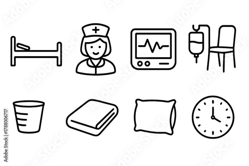 Hospital, medical line icon set. Healthcare, medical equipment line art collection