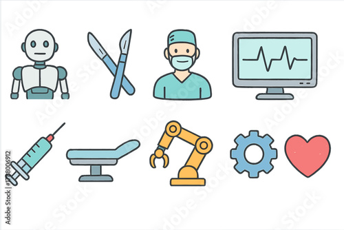 Medical, healthcare outline icon set. Doctor, surgery, equipment, technology icons collection