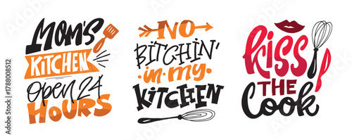 Cute hand drawn doodle lettering quote about cooking and kitchen. Lettering for t-shirt design, mug print, bag print, clothes fashion. 100% hand drawn vector image.