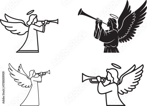 Four angels playing trumpets vector illustration
