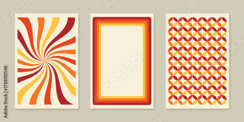 Collection of 70s poster color gradient background vector. Style seamless pattern with circles. Vintage wallpaper. Abstract vector design. Vector illustration