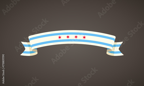 Ribbon with flag of Chicago in flat design style.