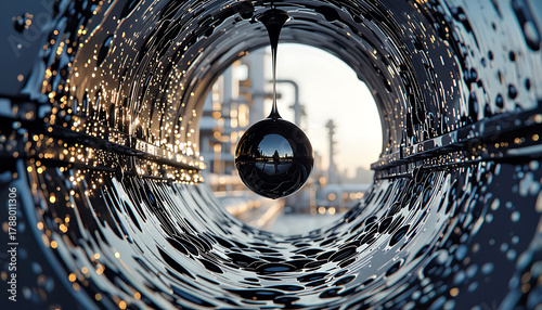 An empty oil pipe with the last drop of oil