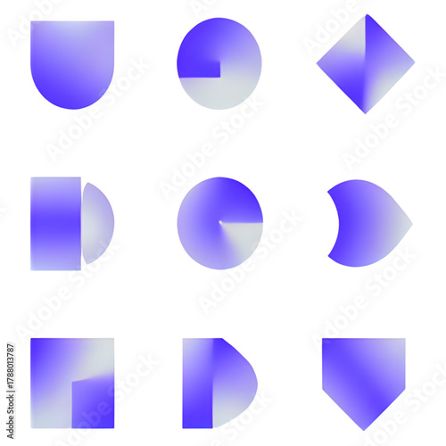 Set of Abstract Geometric Shapes with Gradient Purple and Blue Hues, Minimalist Design Elements for Modern Graphics