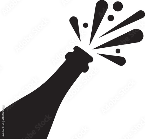 Champagne eruption from black bottle against white backdrop signifies joyous celebrations with transparent background