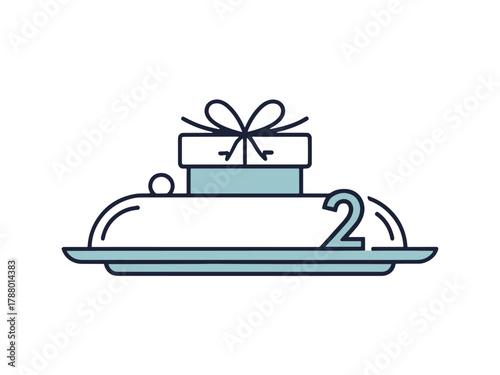 Cloche serving dish with gift box and number two icon food dome