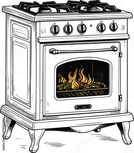 Old Style Kitchen Stove Drawing
