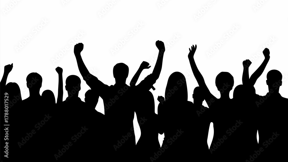 Obraz premium Empowered crowd raises fists in unison, a powerful symbol of unity, protest, and collective action for change and celebration