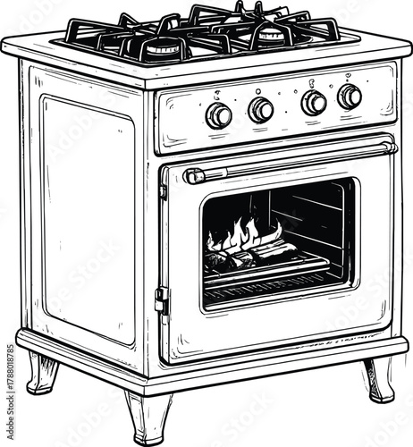 Vintage Gas Stove and Oven Illustration 