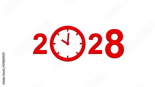 year 2028 clock animation with white background.concept future and innovation.