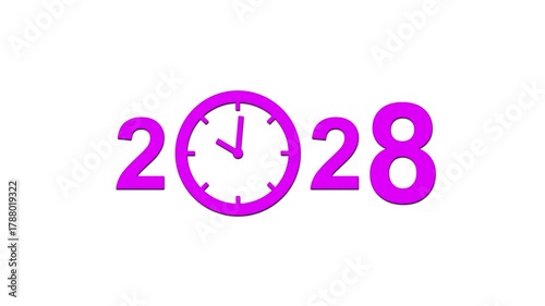 year 2028 clock animation with white background.concept future and innovation.