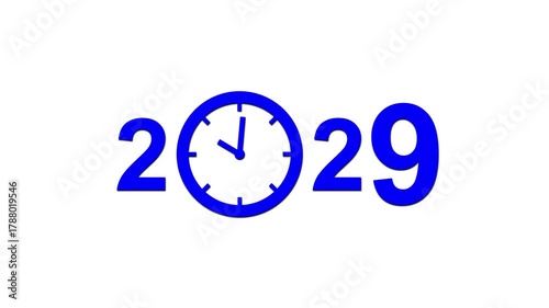 year 2029 clock animation with white background.concept future and innovation.