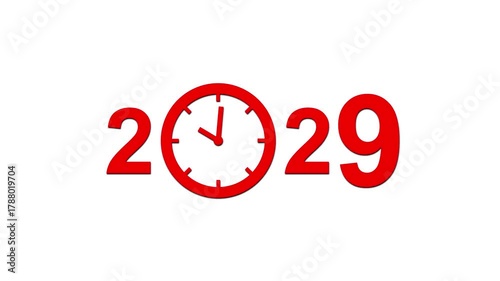 year 2029 clock animation with white background.concept future and innovation.