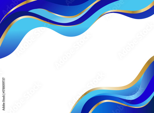 Gold and blue footer, luxury vector frame for certificate design, wavy shape