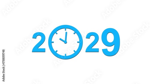 year 2029 clock animation with white background.concept future and innovation.