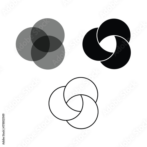 Wire frame circle overlap chart. venn vector chart. geometric shapes. venn diagram three overlapping circles chart line icon