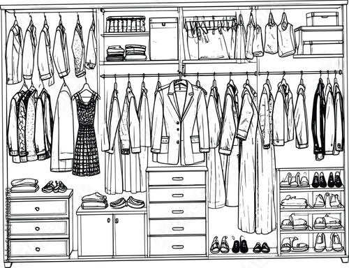 Illustration of a Storage Cabinet and Hanging Clothes 