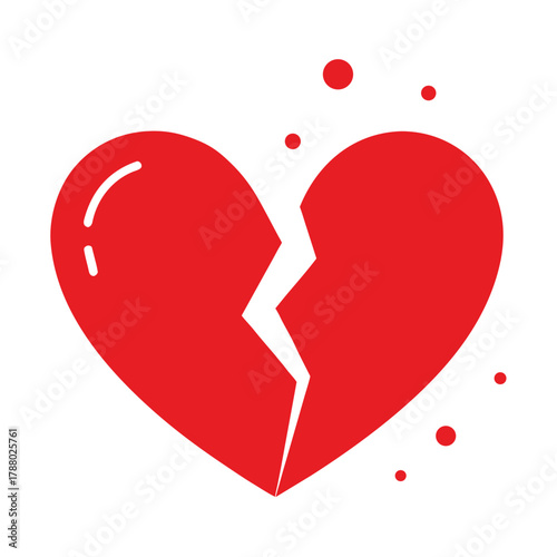 A red broken heart with blood drops isolated on white background, symbolizing heartbreak and emotional pain