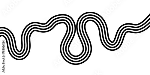 Black on white abstract perspective line wave stripes with 3d dimensional effect isolated on white.vector