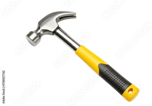 Cuadro en lienzo Isolated steel claw hammer with a yellow and black handle for hammering nails an